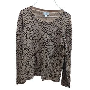 J Crew Factory Teddie Sweater Womens Size Large Caramel Brown Black Dots Shirt